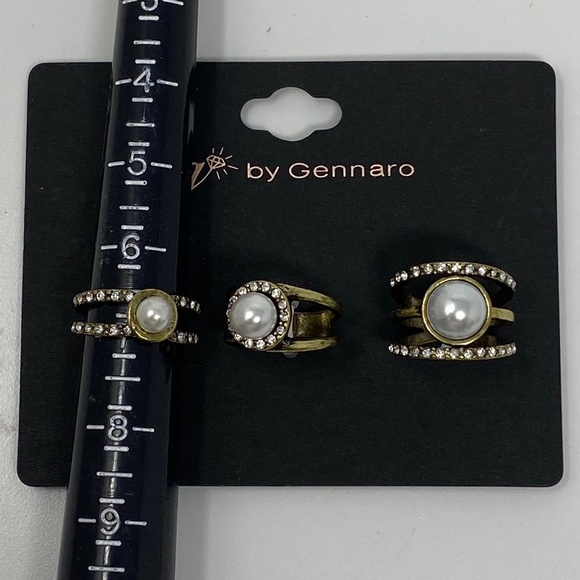 G by Gennaro Womens Size 7 Set Three Faux Pearl Rings Bronze Tone Clear Crystals - Picture 1 of 6